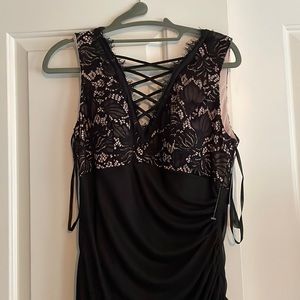 NWT Betsy & Adam floor length black dress with lace top